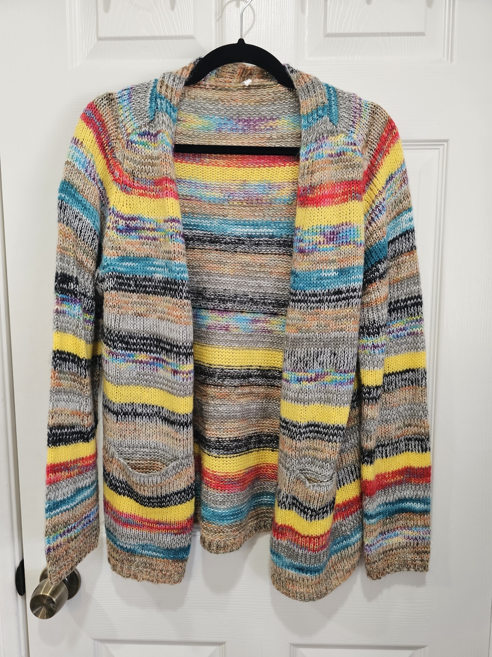 Multicolor Striped Open-Front Women's Cardigan Sweater